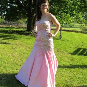 Pink Strapless Beaded Prom Gown